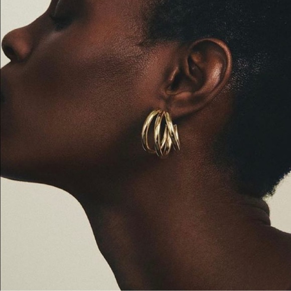 Triple layered gold finish hoops - Picture 3 of 5